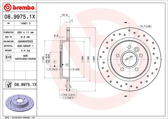 Brembo 08.9975.1X - Brake Disc autospares.lv