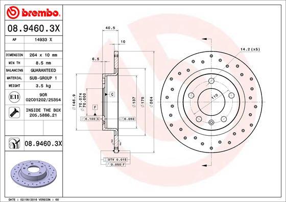 Brembo 08.9460.3X - Brake Disc autospares.lv