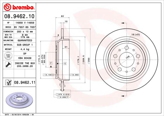 Brembo 08.9462.11 - Brake Disc autospares.lv