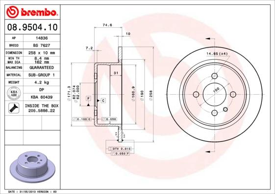Brembo 08.9504.10 - Brake Disc autospares.lv