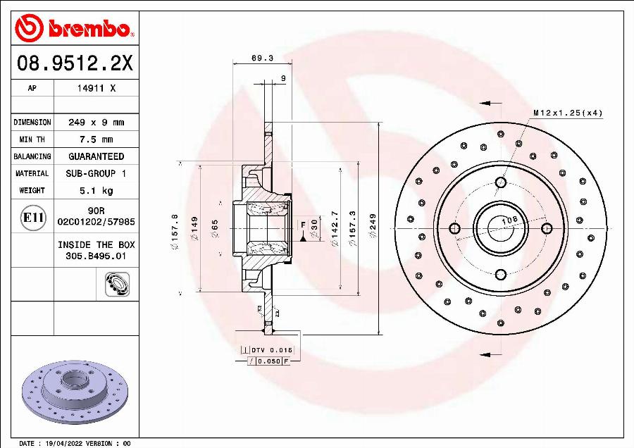 Brembo 08.9512.2X - Brake Disc autospares.lv