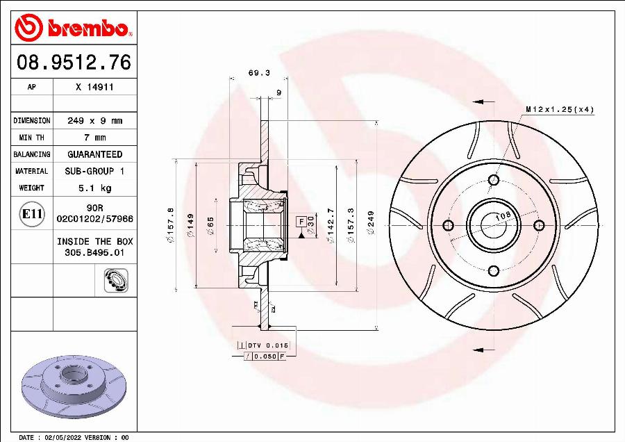 Brembo 08.9512.76 - Brake Disc autospares.lv