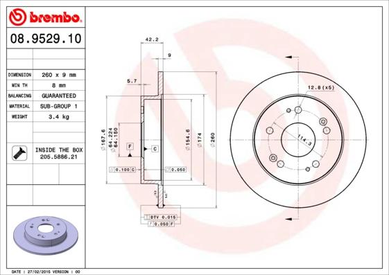 Brembo 08.9529.10 - Brake Disc autospares.lv