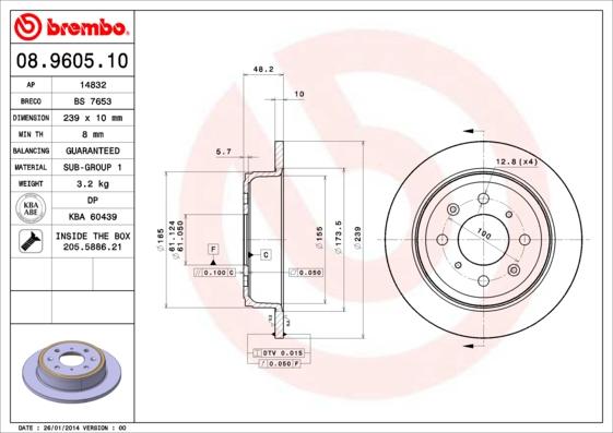 Brembo 08.9605.10 - Brake Disc autospares.lv