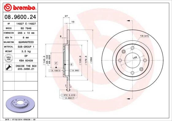 Brembo 08.9600.24 - Brake Disc autospares.lv