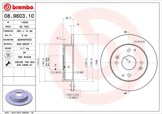 Brembo 08.9603.10 - Brake Disc autospares.lv