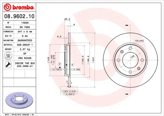 Brembo 08.9602.10 - Brake Disc autospares.lv