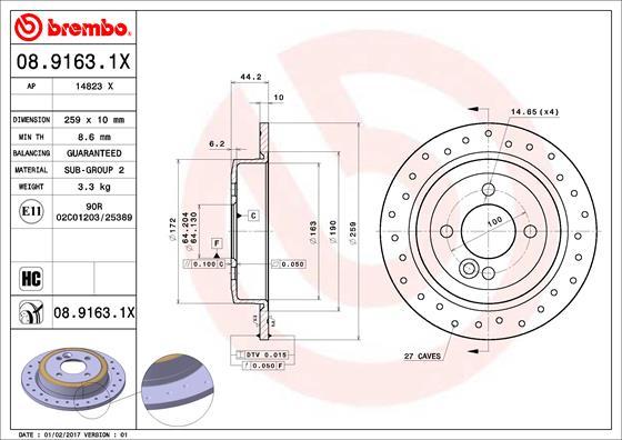 Brembo 08.9163.1X - Brake Disc autospares.lv
