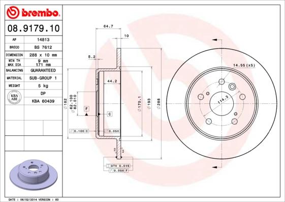 Brembo 08.9179.10 - Brake Disc autospares.lv