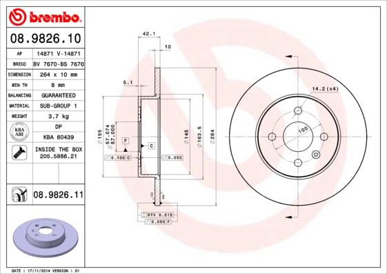 Brembo 08.9826.10 - Brake Disc autospares.lv