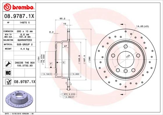 Brembo 08.9787.1X - Brake Disc autospares.lv