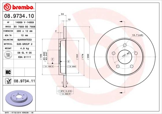 Brembo 08.9734.11 - Brake Disc autospares.lv