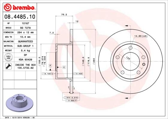 Brembo 08.4485.10 - Brake Disc autospares.lv