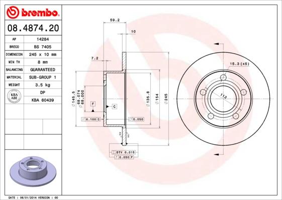 Brembo 08.4874.20 - Brake Disc autospares.lv