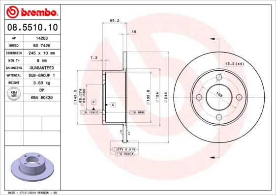 Brembo 08.5510.10 - Brake Disc autospares.lv