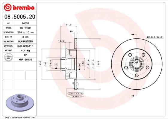 Brembo 08.5005.20 - Brake Disc autospares.lv