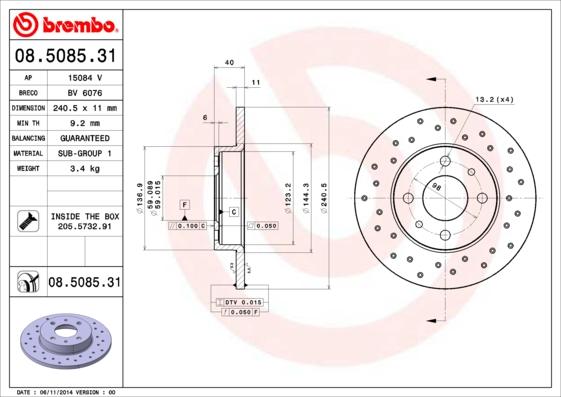 Brembo 08.5085.31 - Brake Disc autospares.lv