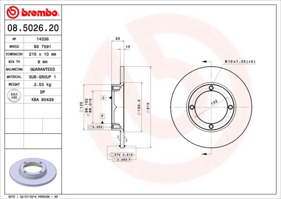 Brembo 08.5026.20 - Brake Disc autospares.lv