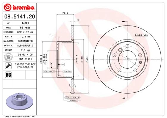 Brembo 08.5141.20 - Brake Disc autospares.lv