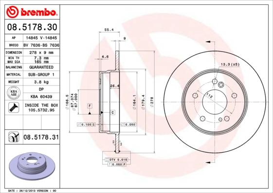 Brembo 08.5178.31 - Brake Disc autospares.lv