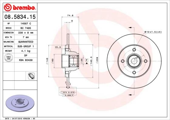 Brembo 08.5834.15 - Brake Disc autospares.lv