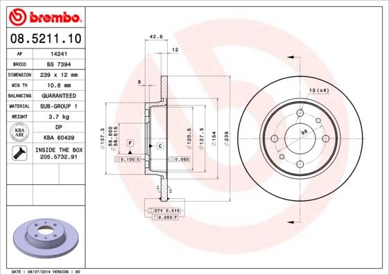 Brembo 08.5211.10 - Brake Disc autospares.lv