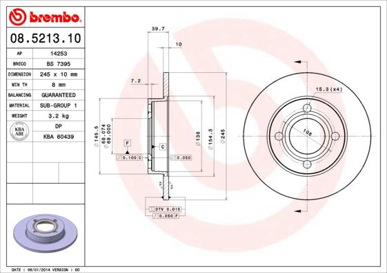 Brembo 08.5213.10 - Brake Disc autospares.lv