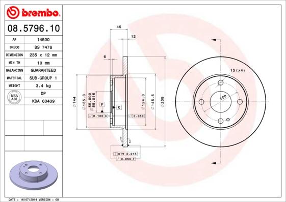 Brembo 08.5796.10 - Brake Disc autospares.lv