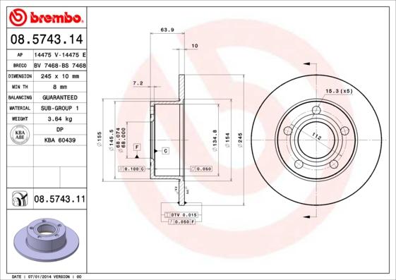 Brembo 08.5743.11 - Brake Disc autospares.lv