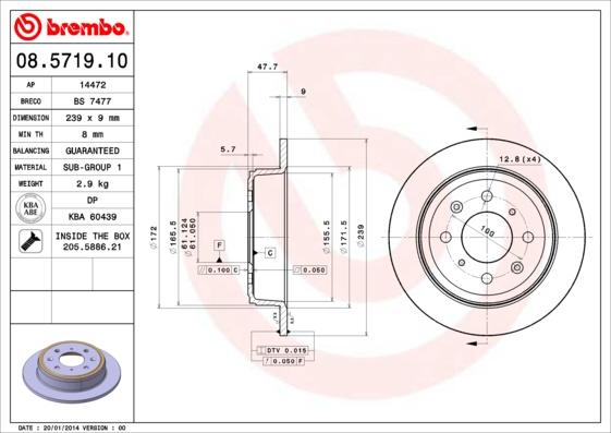 Brembo 08.5719.10 - Brake Disc autospares.lv