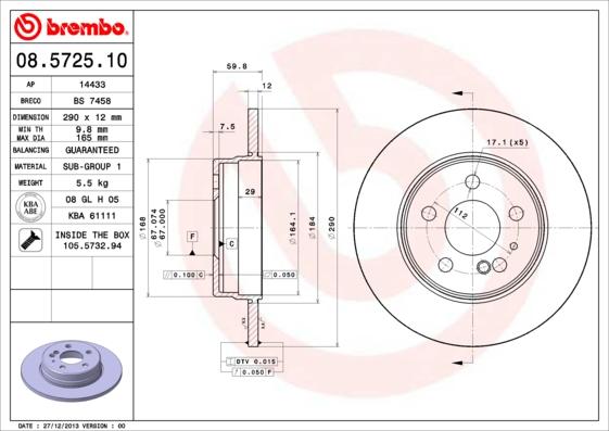 Brembo 08.5725.10 - Brake Disc autospares.lv