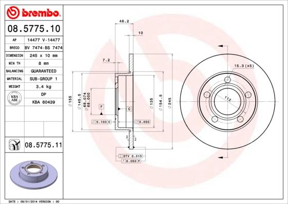 Brembo 08.5775.11 - Brake Disc autospares.lv