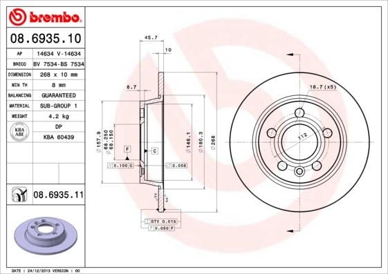 Brembo 08.6935.11 - Brake Disc autospares.lv