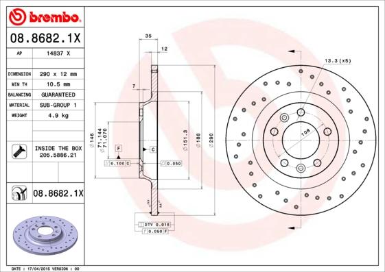Brembo 08.8682.1X - Brake Disc autospares.lv