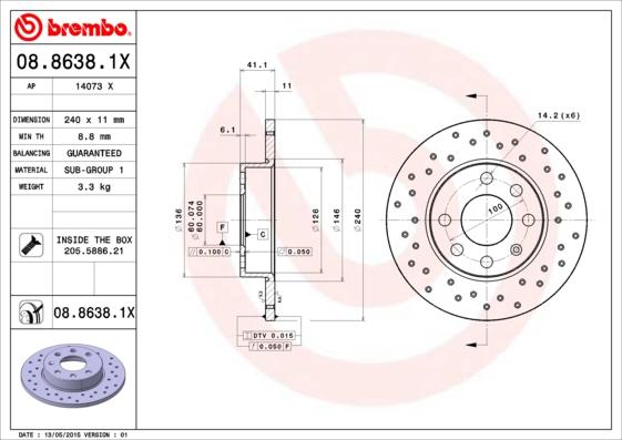 Brembo 08.8638.1X - Brake Disc autospares.lv