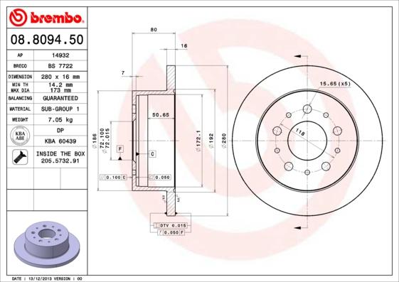 Brembo 08.8094.50 - Brake Disc autospares.lv