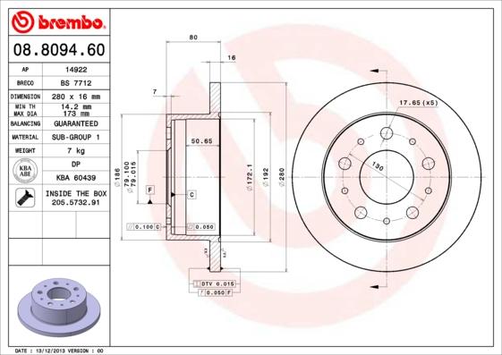 Brembo 08.8094.60 - Brake Disc autospares.lv