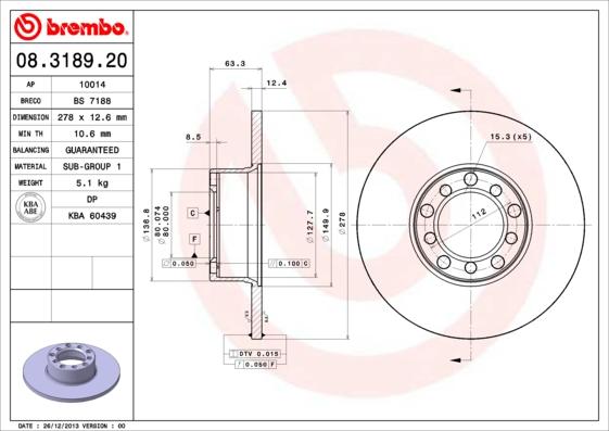 Brembo 08.3189.20 - Brake Disc autospares.lv