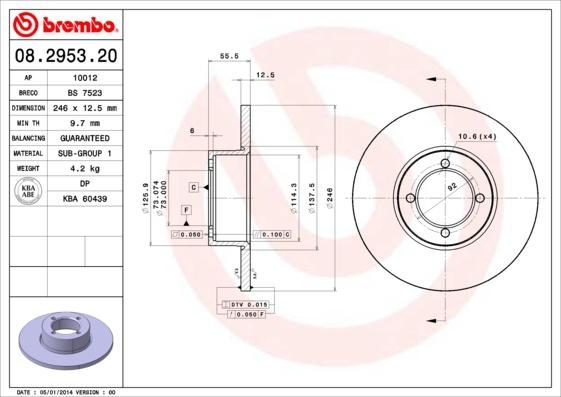 Brembo 08.2953.20 - Brake Disc autospares.lv