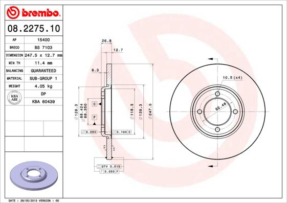 Brembo 08.2275.10 - Brake Disc autospares.lv