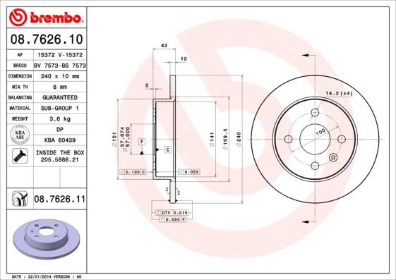 Brembo 08.7626.11 - Brake Disc autospares.lv