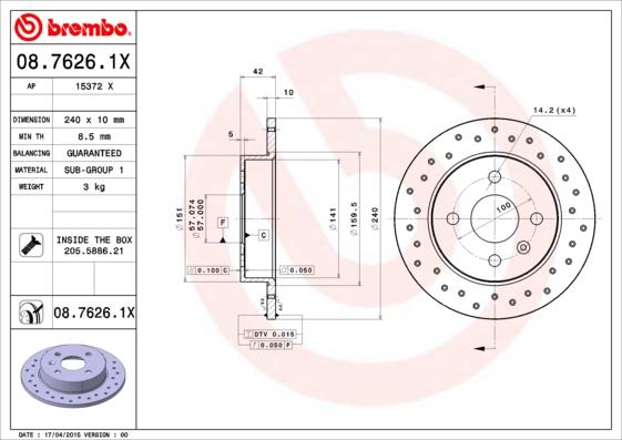 Brembo 08.7626.1X - Brake Disc autospares.lv