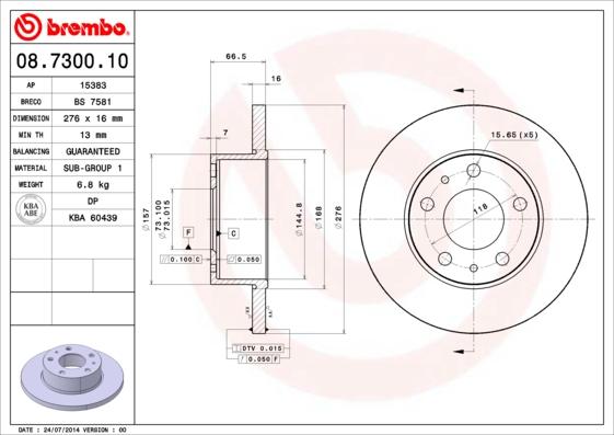 Brembo 08.7300.10 - Brake Disc autospares.lv