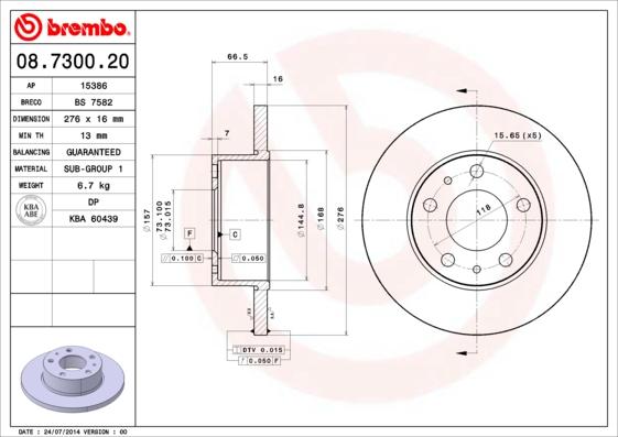 Brembo 08.7300.20 - Brake Disc autospares.lv