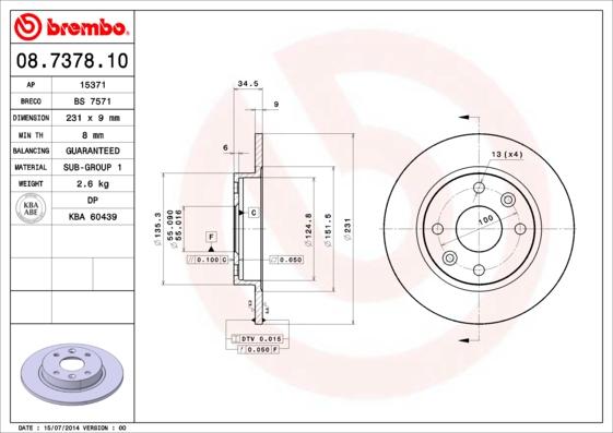 Brembo 08.7378.10 - Brake Disc autospares.lv