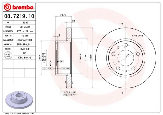 Brembo 08.7219.10 - Brake Disc autospares.lv