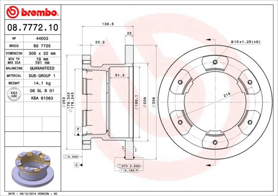 Brembo 08.7772.10 - Brake Disc autospares.lv