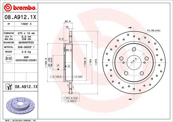 Brembo 08.A912.1X - Brake Disc autospares.lv