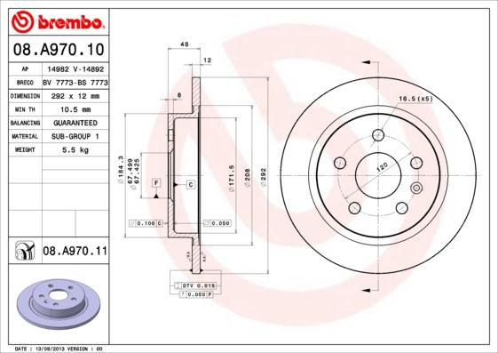 Brembo 08.A970.11 - Brake Disc autospares.lv