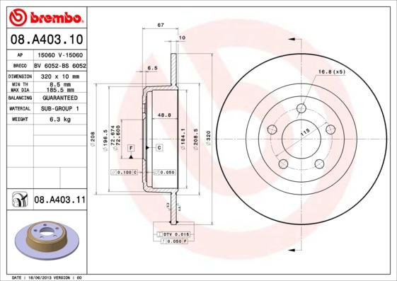 Brembo 08.A403.11 - Brake Disc autospares.lv